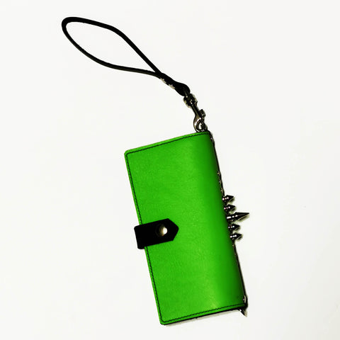 Acid Green Spiky Spiky leather cell phone clutch / wallet