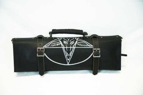 Leather Knife Roll with Baphomet Print - Knife Bag