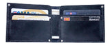 interior of made in calgary mens leather wallet showing four card slots and a bill pocket.