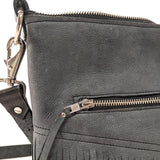 Grey fringed nubuck leather shoulder bag