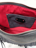 Grey fringed nubuck leather shoulder bag